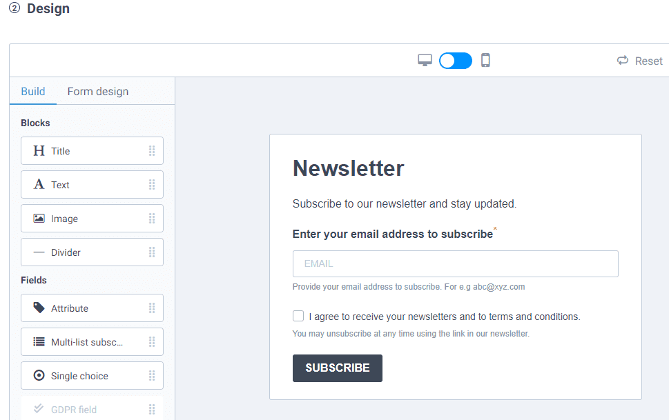 A simple subscription form example