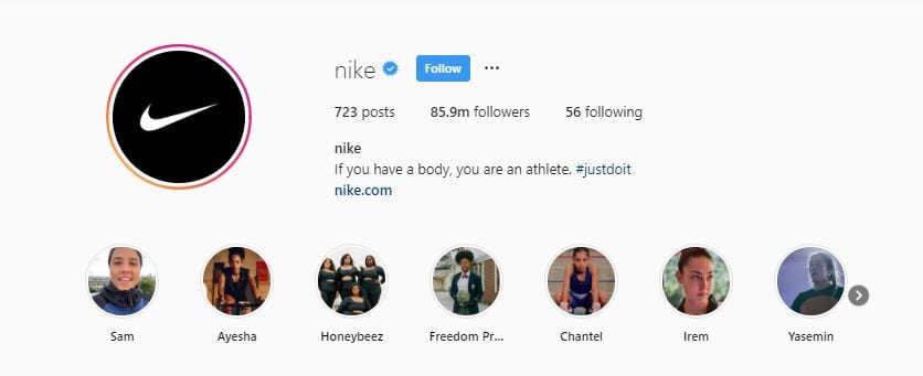Nike Voice Of The People Instagram Stories Highlight Example