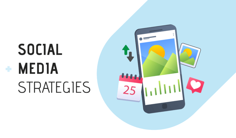 Social Media Strategies Cover Photo With Smartphone, Calendar, Analytics And More Social Elements.
