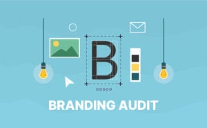 Branding audit cover photo with ideas light bulb, design elements, photos, and more.