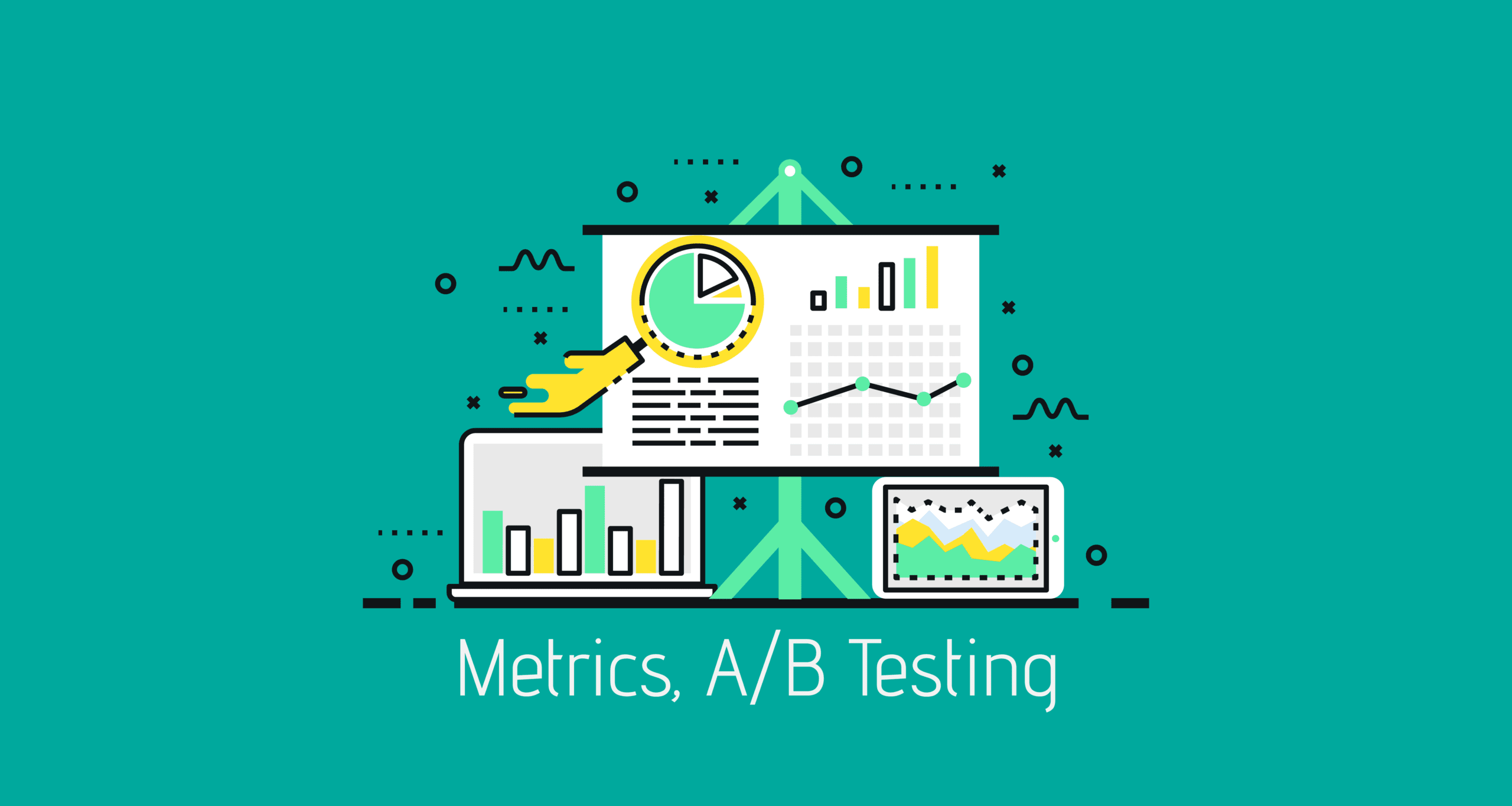 A photo with marketing campaign performance elements including charts, analytics and tools.