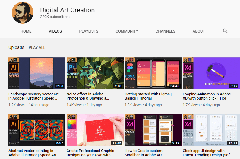 A YouTube channel with tutorials content example.