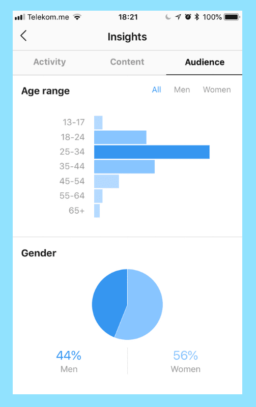 Instagram Insights Example graphs for audience statistics.