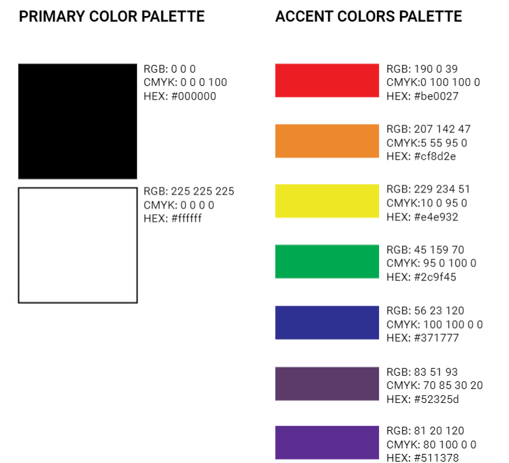 Adidas brand colors pallets with hex codes.